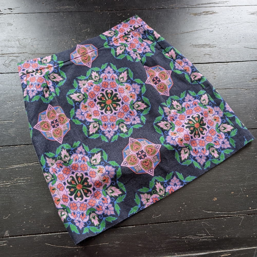 J.CREW Women's 00 Floral Geometric Print Cotton Mini Skirt Preppy Indie Mod